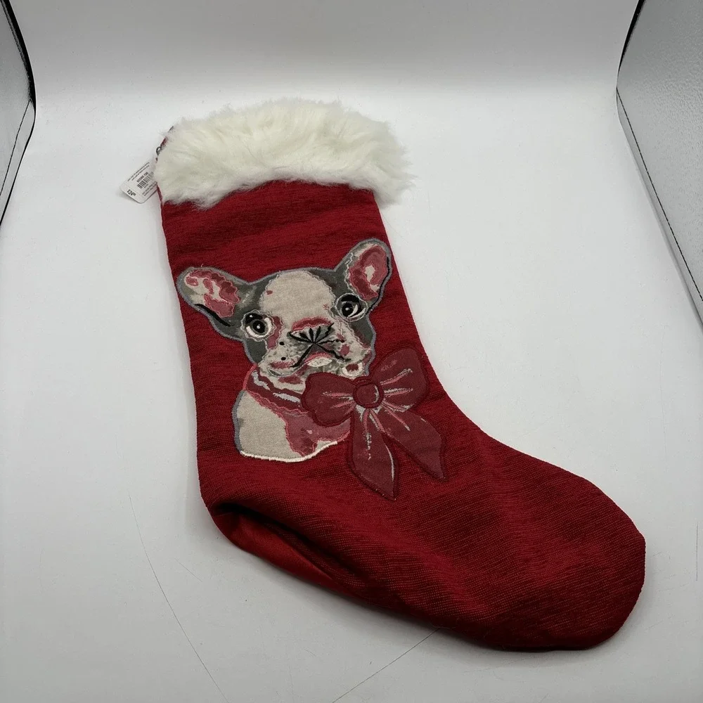 Pier 1 Christmas Stockings BNWT Red‎ White Fleece Embroidered Dogs Set of 4